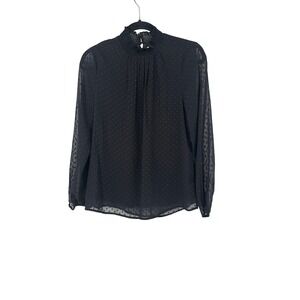 DR2‎ Black Dotted Long Sleeve Mock Neck Blouse Small Women's